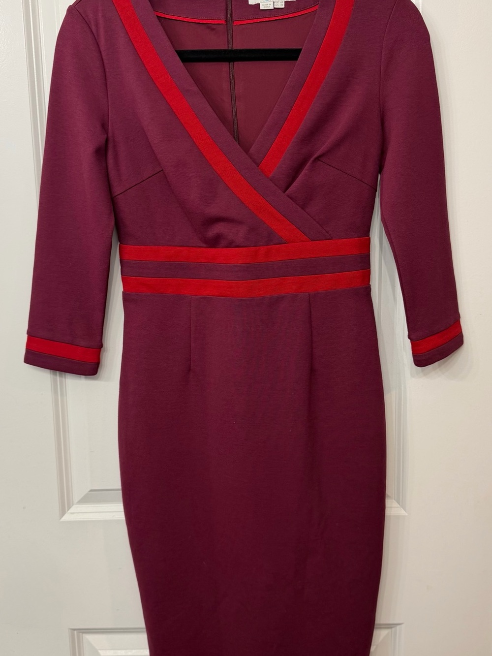 Boden Burgundy Wrap-Trim Ponte Midi Dress - Picture 2 of 4